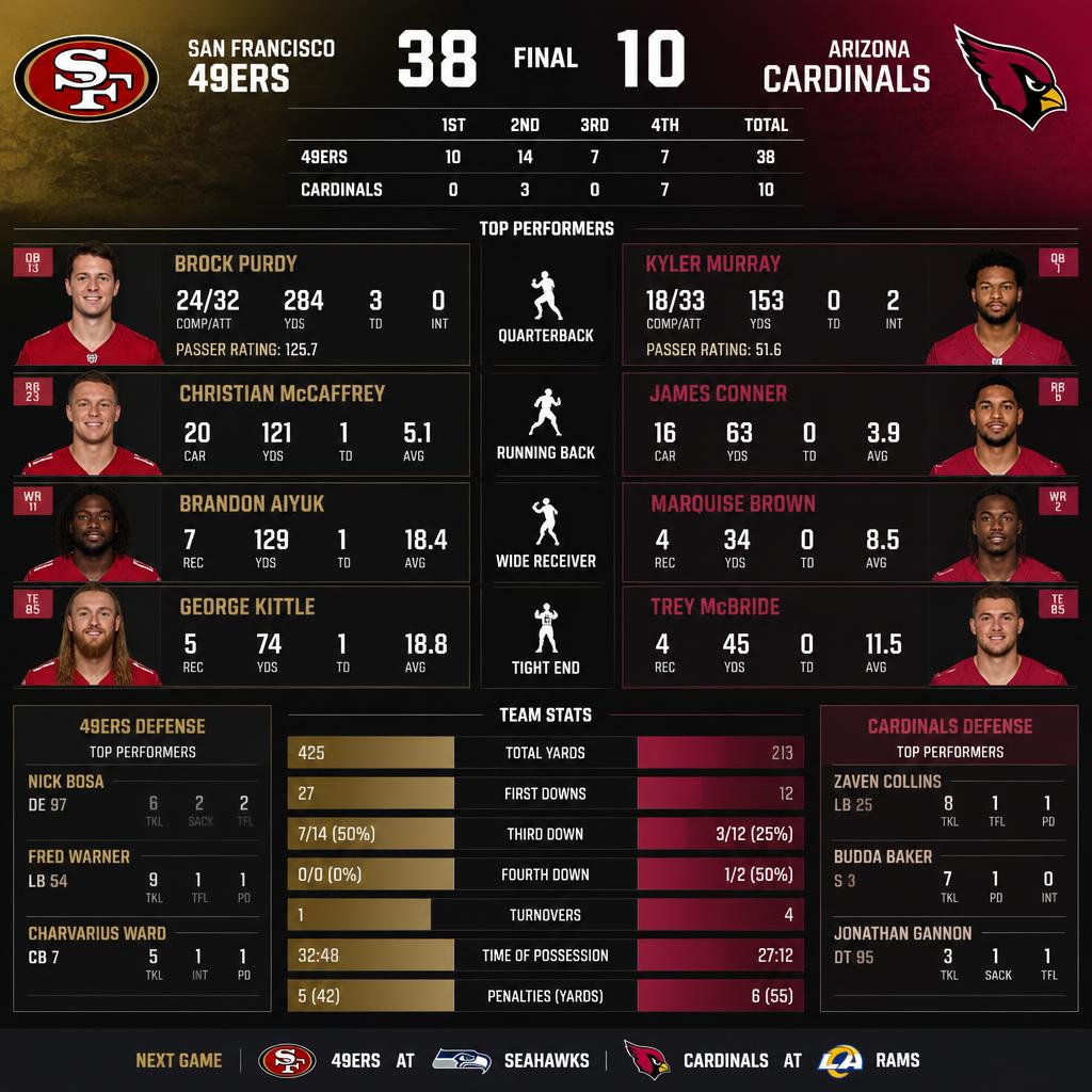 49ers vs Arizona Cardinals Match Player Stats