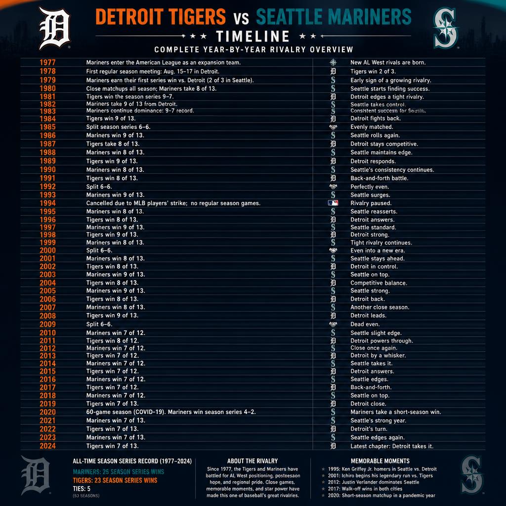 Detroit Tigers vs Seattle Mariners Timeline: Complete Year-by-Year Rivalry Overview Detroit Tigers vs Seattle Mariners Timeline