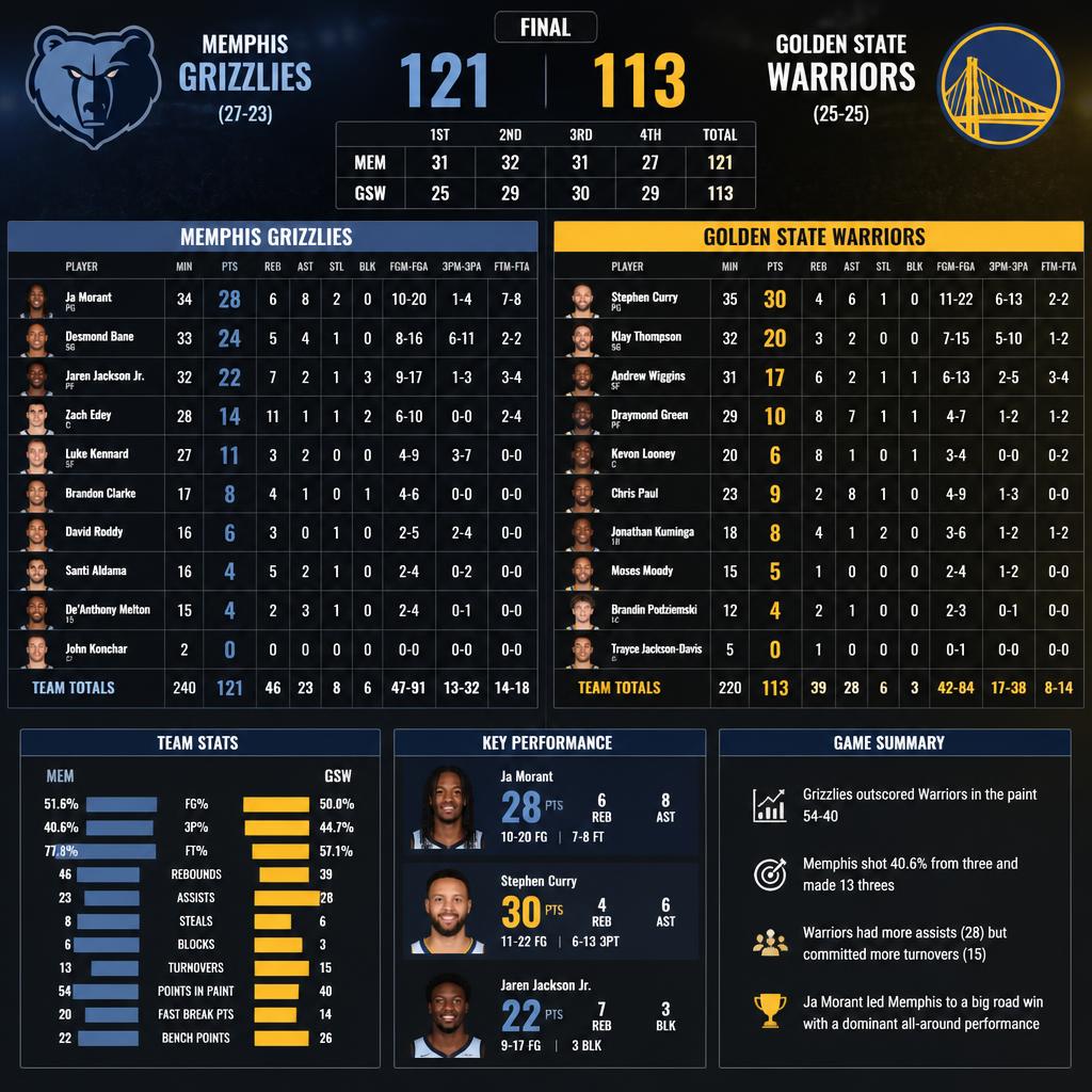 Memphis Grizzlies vs Golden State Warriors Match Player Stats: Full Game Breakdown and Performance Insights Memphis Grizzlies vs Golden State Warriors Match Player Stats