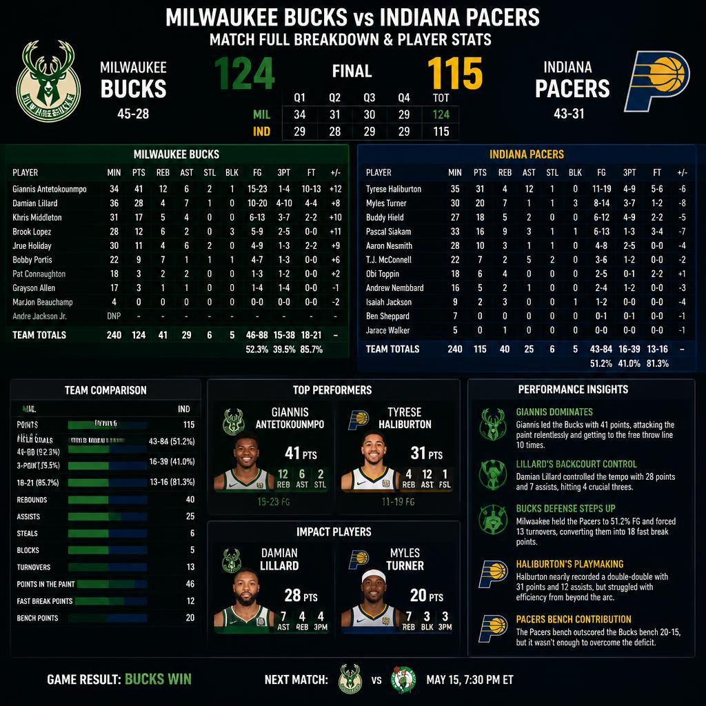Milwaukee Bucks vs Pacers Match Player Stats Full Breakdown and Performance Insights Milwaukee Bucks vs Pacers Match Player Stats