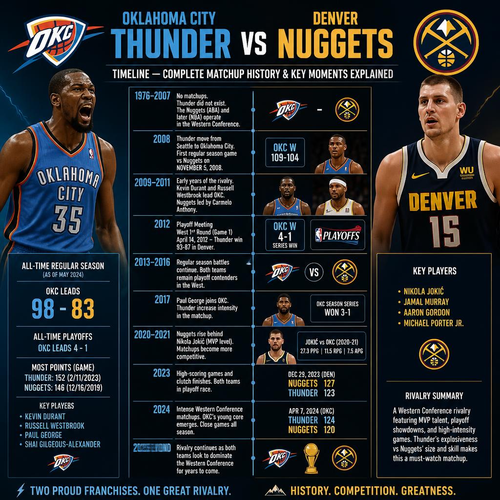 Oklahoma City Thunder vs Denver Nuggets Timeline — Complete Matchup History & Key Moments Explained Oklahoma City Thunder vs Denver Nuggets Timeline