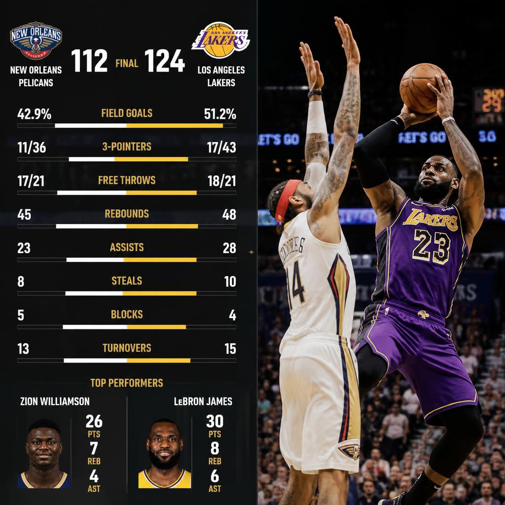 New Orleans Pelicans vs Lakers Match Player Stats
